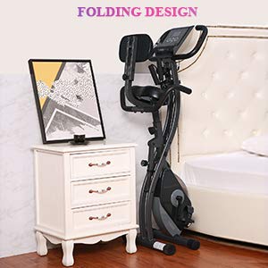 Exercise Bike Stationary Bike Foldable Magnetic Upright Recumbent Portable Fitness Cycle with Arm Resistance Bands Extra-large Adjustable Seat Pulse 3-in-1 Cycling Indoor Trainer for Home