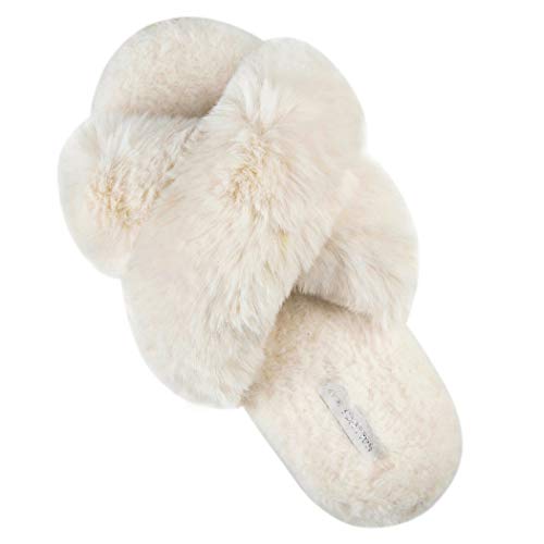 See why the HALLUCI Women's Cross Band Soft Plush Fuzzy Slippers are one of the hottest trending gifts on the Internet right now!