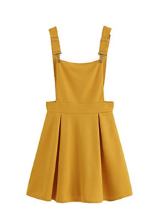 A-Line Adjustable Straps Pleated Mini Overall Pinafore Dress