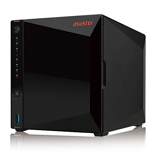 Asustor AS5304T | Gaming Inspired Network Attached Storage | 1.5GHz Quad-Core, Two 2.5GbE Port, 4GB RAM DDR4, 4GB eMMC Flash Memory | Personal Private Cloud (4 Bay Diskless NAS)