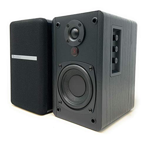 SINGING WOOD BT25 Active Bluetooth Bookshelf Speakers with Built-in Amplifier- Studio Monitor Speaker -2 AUX Input - Full Function Remote Control - Wooden Enclosure - 50 Watts RMS (Black)