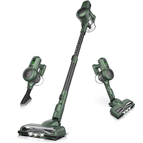 ORFELD Cordless Vacuum 4 in 1 Extendable Stick Vacuum Cleaner Handheld Self-Standing Powerful Suction for Hardwood Floor Carpet Pet Hair Car, Ultra-Lightweight Green/Black