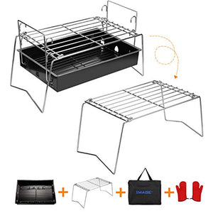 IMAGE Charcoal Grill Camp Grill Mini Grill Folding Campfire Grill Portable Grill Lightweight Steel Mesh Barbecue Grill Camping Grill for Outdoor Camping Cooking Hiking Tailgating Backpacking Party