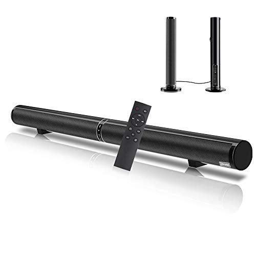 Sound Bar for TV, COSOOS 50W 39.4inch Soundbar with Bluetooth 4.2, Remote Control, 2.1 Channel, Support HDMI ARC, Optical, RCA, 3.5mm Aux, USB & Subwoofer Input, Wall Mountable, Detachable Design