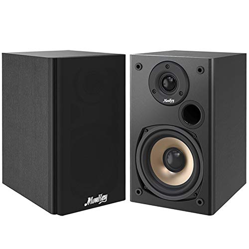 Moukey 100 Watts Home Theater Passive Bookshelf Speakers Wall-Mountable (Pair) - 2.0 Near Field Audio Speakers, Wooden Enclosure Stereo Speakers, Black - M20-1