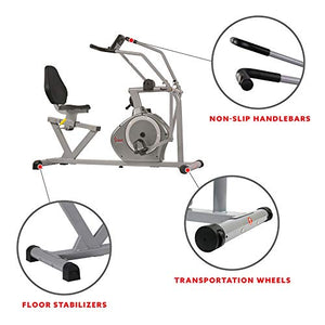 Sunny Health & Fitness Magnetic Recumbent Bike Exercise Bike, 350lb High Weight Capacity, Cross Training, Arm Exercisers, Monitor, Pulse Rate Monitoring - SF-RB4708