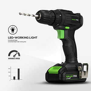 GALAX PRO 2-Speed Compact Drill 20V MAX Lithium-Ion Drill/Driver, 3/8'' Electric Drill with 19+1 Torque Setting, 1.3 Ah Battery, LED Work Light for Home Improvement and DIY Project