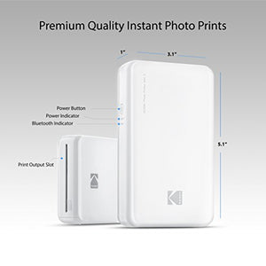 Kodak Mini 2 HD Wireless Portable Mobile Instant Photo Printer, Print Social Media Photos, Premium Quality Full Color Prints – Compatible w/iOS & Android Devices (White)