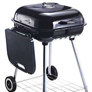 Outsunny 37.5" Steel Square Portable Outdoor Backyard Charcoal Barbecue Grill with Lower Shelf and Tray