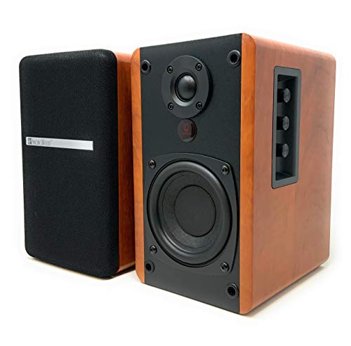 SINGING WOOD BT25 Active Bluetooth Bookshelf Speakers with Built-in Amplifier- Studio Monitor Speaker -2 AUX Input - Full Function Remote Control - Wooden Enclosure - 50 Watts RMS (Cherry Wood)