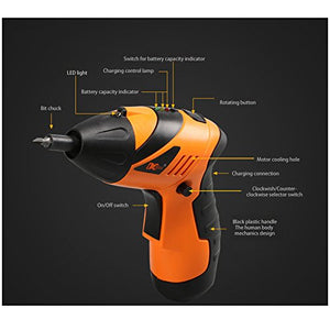 Exxacttorch Cordless Rechargeable Screwdriver 4.8-Volt 600mAh Ni-Cd with LED,34pcs Driver Bits and 9 pcs Extension Bit Holder,USB Charging Cable Included