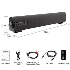 Sound Bars for TV/PC, 2 X 5W Audio Soundbar TV Speakers with Wired & Wireless Bluetooth 5.0, 16.9 Inches Sound Bar with Subwoofer for Home Theater, AUX/RCA Connection/TF Card and Remote Control