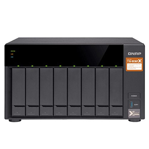 QNAP TS-832X-8G-US High-Performance 8-Bay 64-bit NAS with Built-in 2 x 10GbE (SFP+) Network, Hardware Encryption, Quad Core 1.7GHz, 8GB RAM, 2 x 1GbE