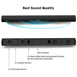 Sound Bar, 100Watt Bestisan Soundbar for TV, Wired & Wireless Bluetooth 5.0 Sound Bar(40 Inch, 6 Drivers, 105dB, Optical Cable Included, Remote Control, Bass Adjustable and Wall Mountable)