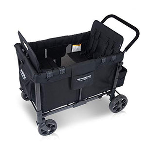 WONDERFOLD W4 4 Seater Multi-Function Quad Stroller Wagon with Removable Raised Seats and Slidable Canopy