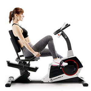 Marcy | Regenerating Magnetic Recumbent Home Exercise Bike | Adjustable Seat | Pulse Monitor | Transport Wheels | ME-706