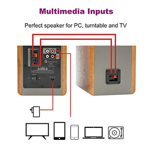 SINGING WOOD BT25 Active Bluetooth Bookshelf Speakers with Built-in Amplifier - Studio Monitor Speaker -2 AUX Input - Full Function Remote Control - Wooden Enclosure - 50 Watts RMS (Beech Wood)