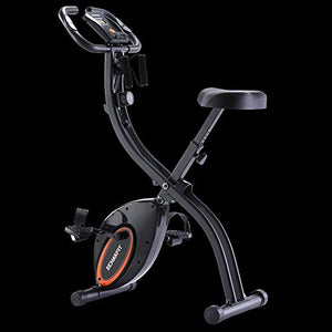 ECHANFIT Indoor Cycling Bike Folding Magnetic Exercise Upright Bike Stationary with 16 Levels Resistance Arm Training Bands and Electronic Display
