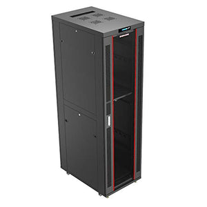 Sysracks 42U Server Rack Cabinet Enclosure Data Network Free Standing Locking with Wheels - LCD Screen - 4 Cooling Fans - Thermostat - Power Bar - Shelf - Casters