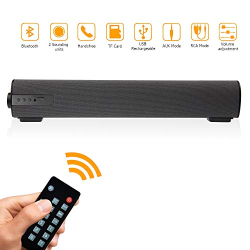 Sound Bars for TV/PC, 2 X 5W Audio Soundbar TV Speakers with Wired & Wireless Bluetooth 5.0, 16.9 Inches Sound Bar with Subwoofer for Home Theater, AUX/RCA Connection/TF Card and Remote Control