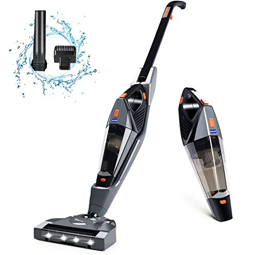 Cordless Vacuum, Hikeren Stick Vacuum Cleaner, 12Kpa Powerful Suction 2 in 1 Handheld Vacuum, Lightweight & Ultra-Quiet with Rechargeable Lithium Ion Battery for Hardwood Floor Carpet Pet Hair, Gray