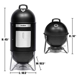 Audew Charcoal Smoker Grill Outdoor, 18'' Smokey Mountain Cooker Meat Smoker with Heat Control/ 2 Cooking Racks for BBQ Outdoor Picnic Camping