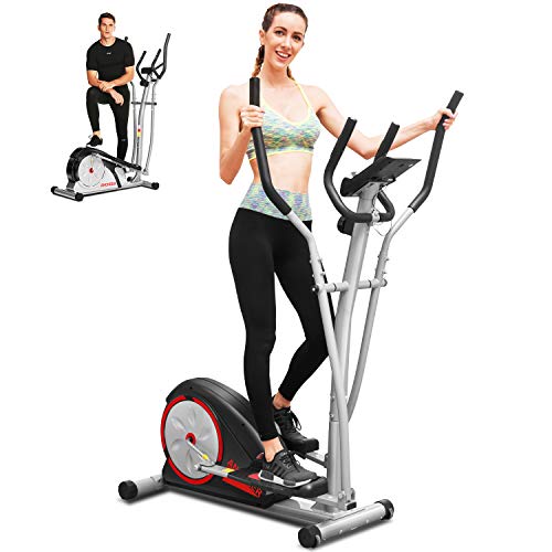 ANCHEER Elliptical Machine, Elliptical Trainer Machine with Pulse Rate Grips and LCD Monitor, Magnetic Smooth Quiet Driven for Home Using