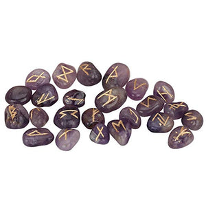 Hone your wiccanism and witchcraft using the Natural Crystal Amethyst Rune Stones Set!