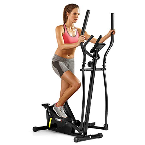 GYMAX Elliptical Machine, Adjustable Magnetic Elliptical Trainer with LCD Monitor, Device Holder & Pulse Rate Grip, Smooth Quiet Driven for Home/Apartment Cardio Workout