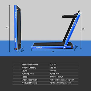 Goplus 2 in 1 Folding Treadmill with Dual Display, 2.25HP Under Desk Electric Pad Treadmill, Installation-Free, Bluetooth Speaker, Remote Control, Walking Jogging Machine for Home/Office Use