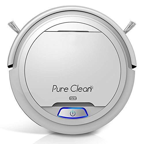 Pure Clean Robot Vacuum Cleaner - Upgraded Lithium Battery 90 Min Run Time - Automatic Bot Self Detects Stairs Pet Hair Allergies Friendly Robotic Home Cleaning for Carpet Hardwood Floor - PUCRC25 V1