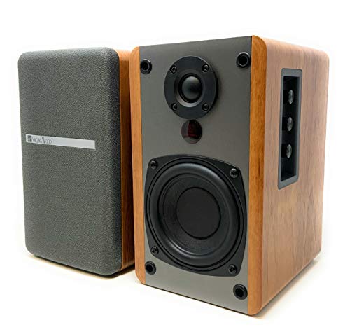 SINGING WOOD BT25 Active Bluetooth Bookshelf Speakers with Built-in Amplifier - Studio Monitor Speaker -2 AUX Input - Full Function Remote Control - Wooden Enclosure - 50 Watts RMS (Beech Wood)