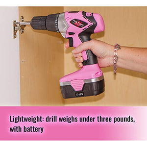 Pink Power Drill PP182 18V Cordless Electric Drill Driver Set for Women - Tool Case, 18 Volt Drill, Charger and 2 Batteries