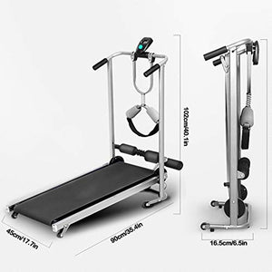 4-in-1 Folding Treadmill, Under Desk Mechanical Treadmill, LED Display Double Folding Shock Walking Jogging Running, Supine, Twisting, Massage Treadmill Machine for Home Office Use