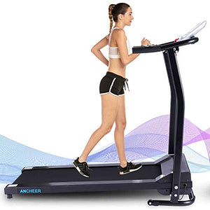 ANCHEER Folding Treadmill, 12 Preset Programs, Compact Treadmills with LCD Monitor Motorized, Pulse Grip, Indoor Walking Jogging Running Exercise Machine Trainer for Home Gym Office
