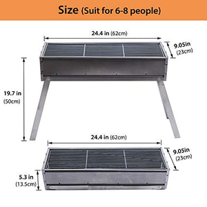 LELEKEY Portable Charcoal Grill, Foldable Stainless Steel BBQ Grill, Flat Top Hibachi Grill for Indoor Patio Backyard Outdoor Barbecue Kabab Griller Cooking Camping Picnics,Perfect for 6-8 People