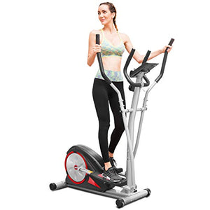 FUNMILY Elliptical MachineTrainer Indoor Eliptical Exercise Equipment Compact Machine with Digital Monitor and Pulse Rate Grips for Home/Office/Gym Workout