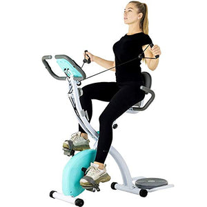 Murtisol Folding Exercise Bike Compact Foldable Stationary Bike Magnetic Resistance Control W/ Twister Plate, Arm Resistance Bands, Extra Large&Adjustable Seat and Heart Monitor Perfect Home Exercise, Three Colors
