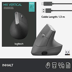 Logitech | MX Wireless Vertical Advanced Optical Mouse, Graphite