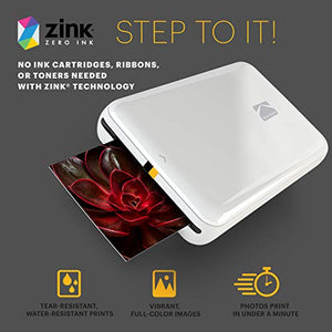 Zink Kodak Step Printer | Wireless Mobile Photo Printer Zero Ink Technology & Kodak App for iOS & Android | Prints 2”x3” Sticky-Back Photos from Any Bluetooth or NFC Smart Device | White