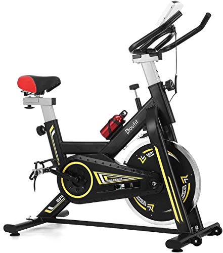 Doufit Indoor Cycling Bike Stationary, Exercise Bike for Home Use, Adjustable Belt Driven Spinning Workout Bicycle with Bottle Holder and LCD Monitor