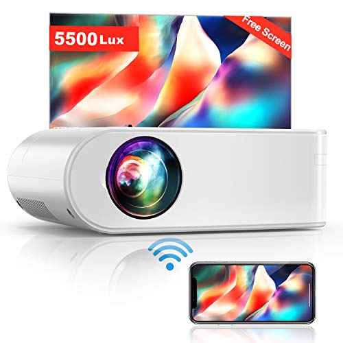 Projector, YABER V2 WiFi Mini Projector 5500 Lux [Projector Screen Included] Full HD 1080P and 200