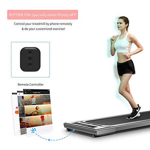 RHYTHM FUN Treadmill Under Desk Treadmill Folding Portable Walking Treadmill with Wide Tread Belt Super Slim Mini Quiet Slow Running Treadmill with Smart Remote and Workout App for Home and Office
