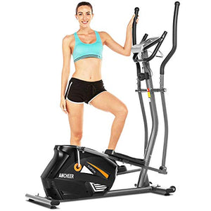 ANCHEER Magnetic Elliptical Cross Trainer Machine for Home Use, Smooth & Quiet, Compact Eliptical Exercise Machine for Indoor Workout & Fitness with 10-Level Resistance, Wheels
