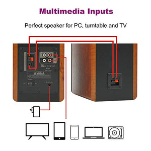 SINGING WOOD BT25 Active Bluetooth Bookshelf Speakers with Built-in Amplifier- Studio Monitor Speaker -2 AUX Input - Full Function Remote Control - Wooden Enclosure - 50 Watts RMS (Cherry Wood)