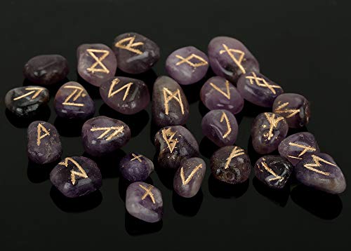 Hone your wiccanism and witchcraft using the Natural Crystal Amethyst Rune Stones Set!