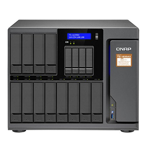 QNAP TS-1635AX-8G-US 12+4 Bay, Marvell Armada 8040 Quad-core 1.6GHz, 8GB DDR4 RAM, 2X M.2 2280 SATA Slots, 2X 10GbE SFP+ LAN, 2X GbE LAN