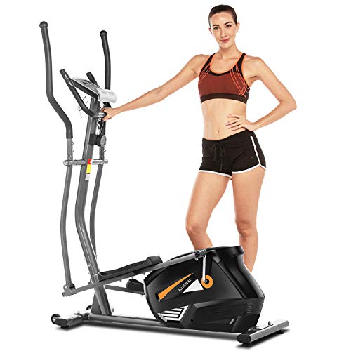 FUNMILY Elliptical Machine, Elliptical Trainer Exercise Machine for Home Use with LCD Monitor and Pulse Rate Grips Magnetic Smooth Quiet Driven