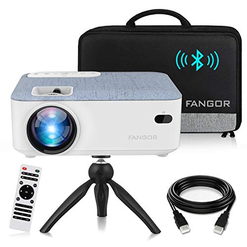 FANGOR HD Bluetooth Projector, 2020 Latest Update 5500 Lux Portable LCD Projector with Carrying Bag and Tripod, Compatible with Smartphone, TV Stick, Roku, PS4, Xbox, Full HD 1080P Supported