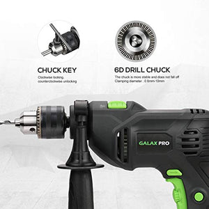 GALAX PRO Hammer Drill, 5Amp Electic Corded Drill, 1/2'' Metal Chuck, 0-3000RPM, Powerful Variable Speed Drill for Drilling in Steel, Concrete, and Steel